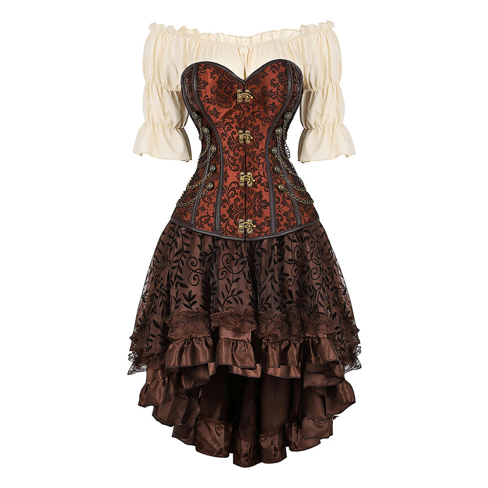 Gothic Korset Jurk Set met Kanten Rok - Steampunk Piraten Kostuum voor Dames - Victoriaanse Stijl Feestoutfit | Sulvida