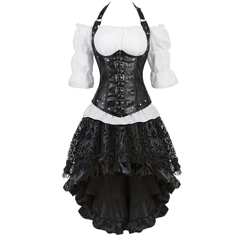 Gothic Korset Jurk Set met Kanten Rok - Steampunk Piraten Kostuum voor Dames - Victoriaanse Stijl Feestoutfit | Sulvida