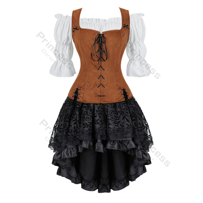 Gothic Korset Jurk Set met Kanten Rok - Steampunk Piraten Kostuum voor Dames - Victoriaanse Stijl Feestoutfit | Sulvida