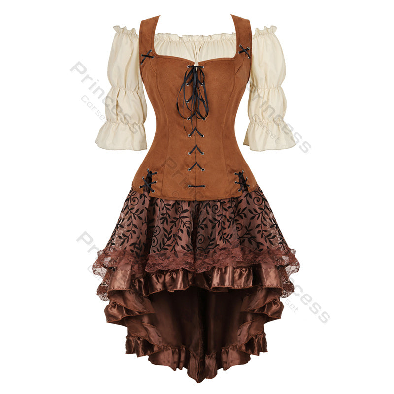 Gothic Korset Jurk Set met Kanten Rok - Steampunk Piraten Kostuum voor Dames - Victoriaanse Stijl Feestoutfit | Sulvida
