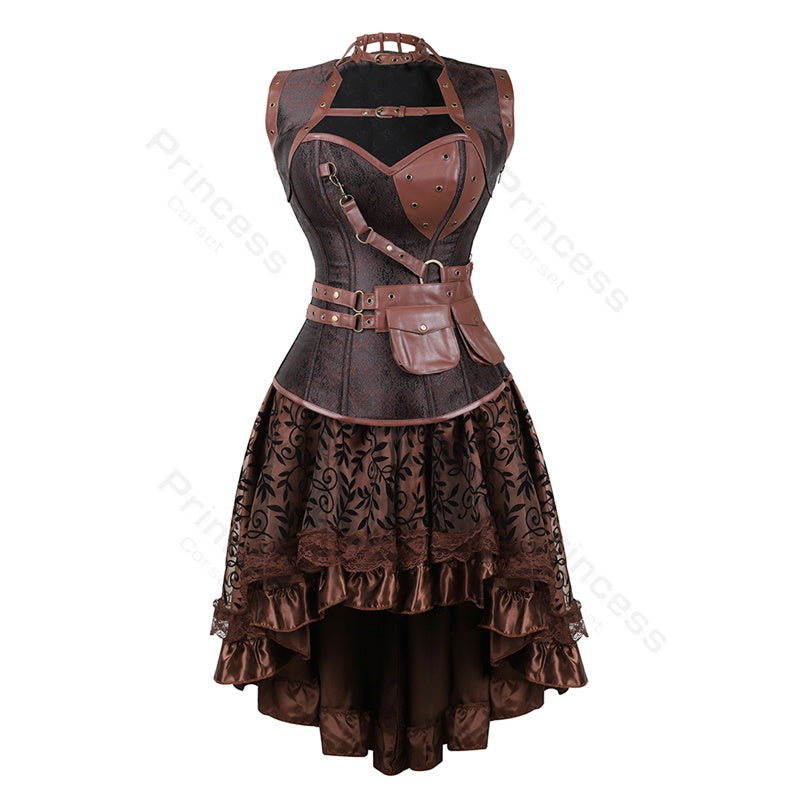 Gothic Korset Jurk Set met Kanten Rok - Steampunk Piraten Kostuum voor Dames - Victoriaanse Stijl Feestoutfit | Sulvida
