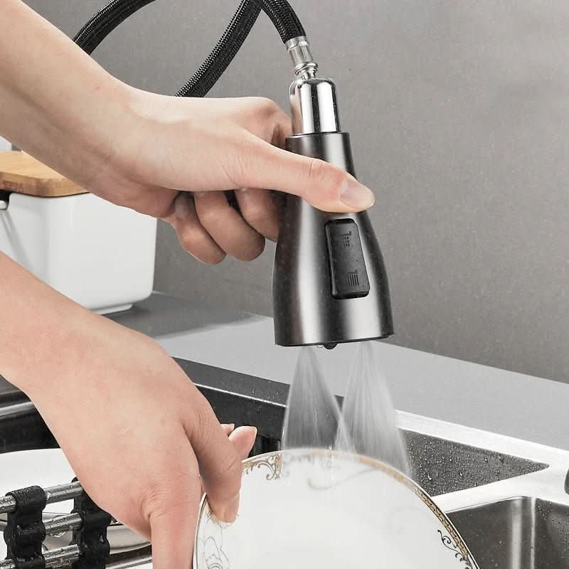 Robinet de cuisine avec douchette extractible pour un nettoyage facile, système de mitigeur flexible, chrome, noir brossé, gris | Sulvida