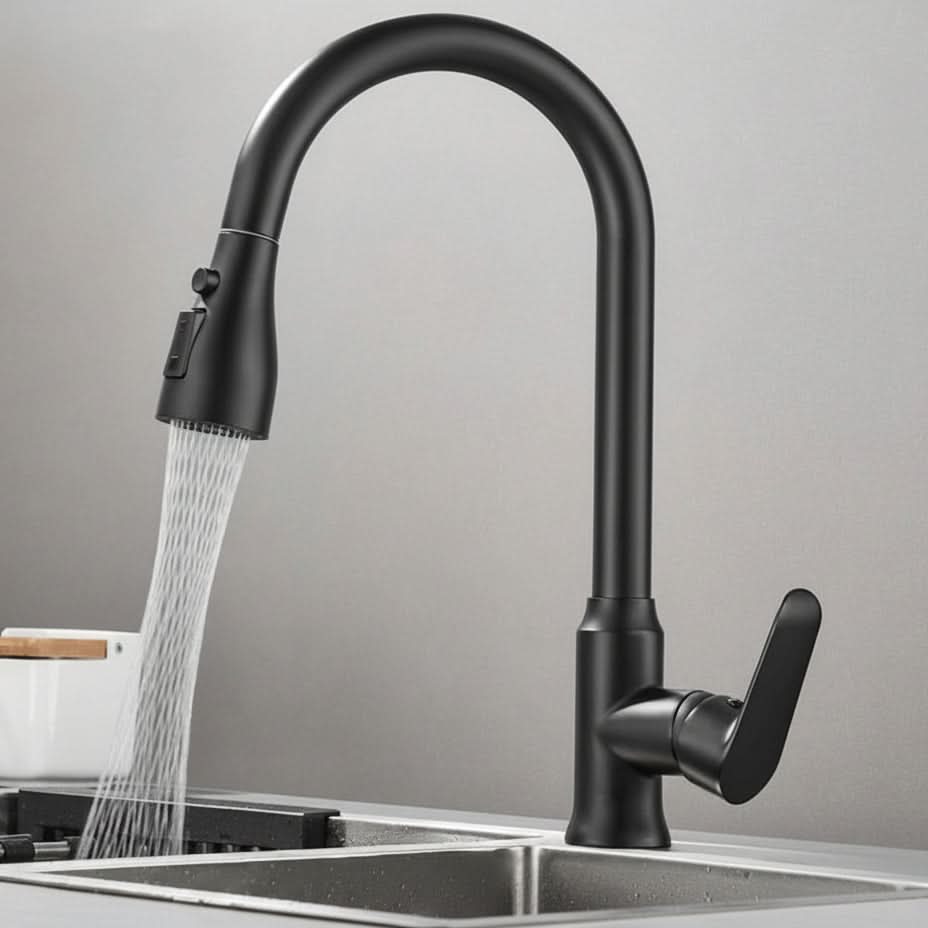 Robinet de cuisine avec douchette extractible pour un nettoyage facile, système de mitigeur flexible, chrome, noir brossé, gris | Sulvida