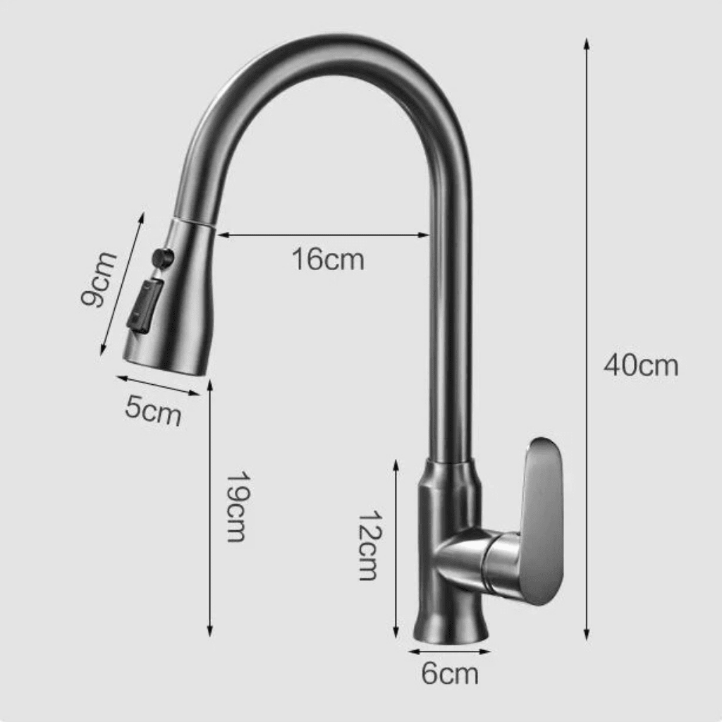 Robinet de cuisine avec douchette extractible pour un nettoyage facile, système de mitigeur flexible, chrome, noir brossé, gris | Sulvida