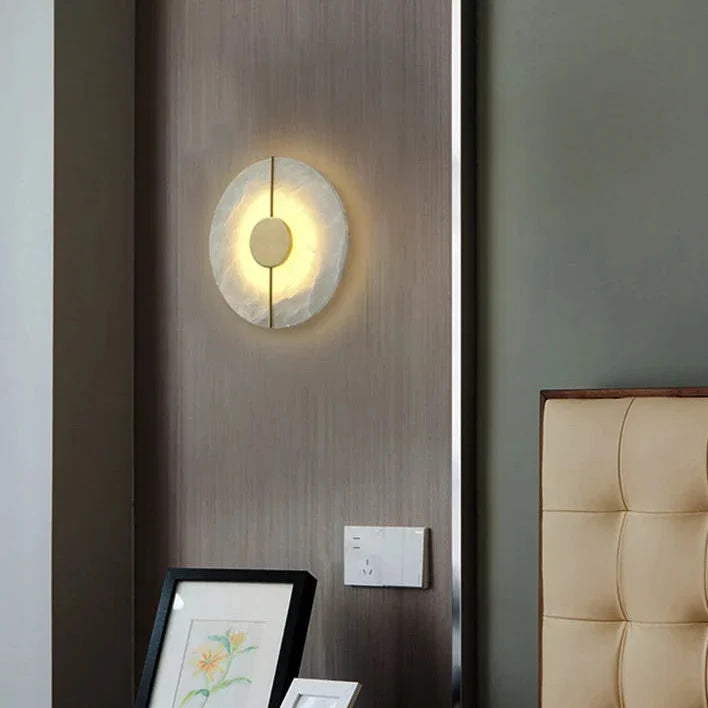 Ronde Wandlamp Natuursteen met Geïntegreerde LED Verlichting voor Slaapkamer Woonkamer Studeerkamer en Gang | Sulvida