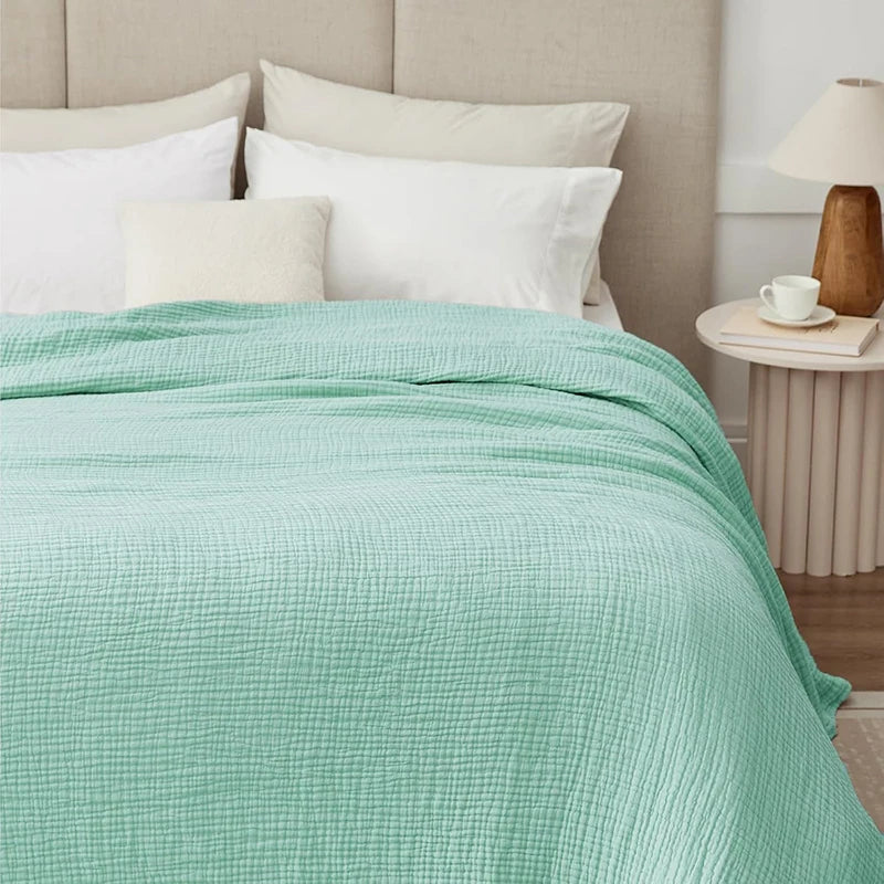 Plaid en coton, couverture en mousseline à 6 épaisseurs, été hiver, jeté de canapé ou de lit, respirant, léger, linge de lit pour le salon | Sulvida
