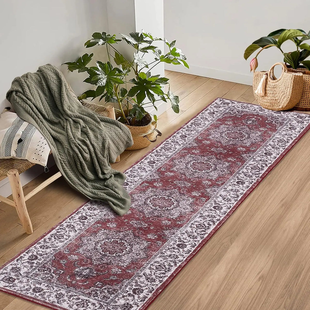 Looploper 60x230cm Wasbaar Antislip Bloemenpatroon Gangkleed Hal Entree Vintage Polyester Tapijt Vloerkleed | Sulvida