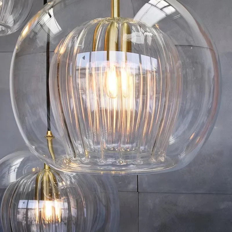 Glazen Hanglamp Bol Modern Metaal Kap Transparant Amber Grijs Woonkamer Eetkamer Slaapkamer LED Verlichting | Sulvida