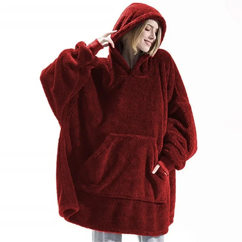Tragbare Decke mit Kapuze, beidseitiges Fleece, warme Loungewear-Decke für Herbst und Winter | Sulvida