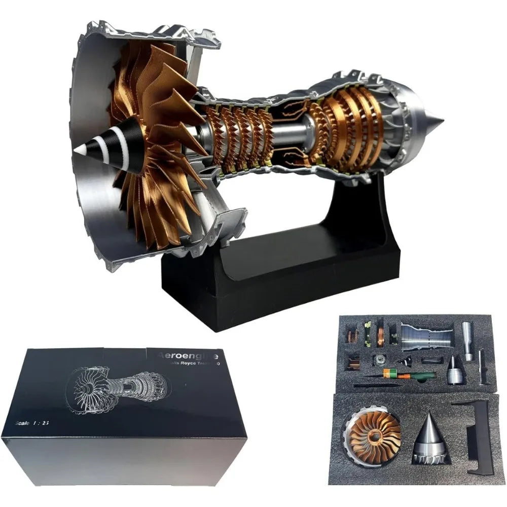 Vliegtuigmotor Miniatuur Display met Turbofan Details Zwarte Basis Industrieel Decoratief Object Luchtvaart | Sulvida