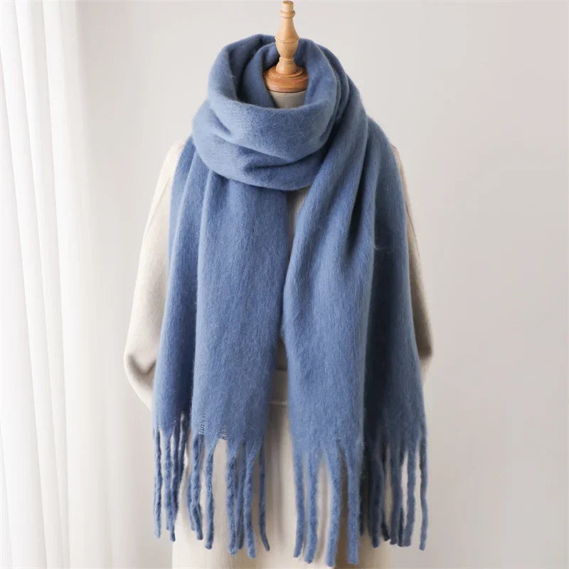 Omslagdoek Viscose met Kwasten Effen Warme Damesjaal Langwerpig Winter Accessoire Sjaal 240x38 cm Elegant | Sulvida