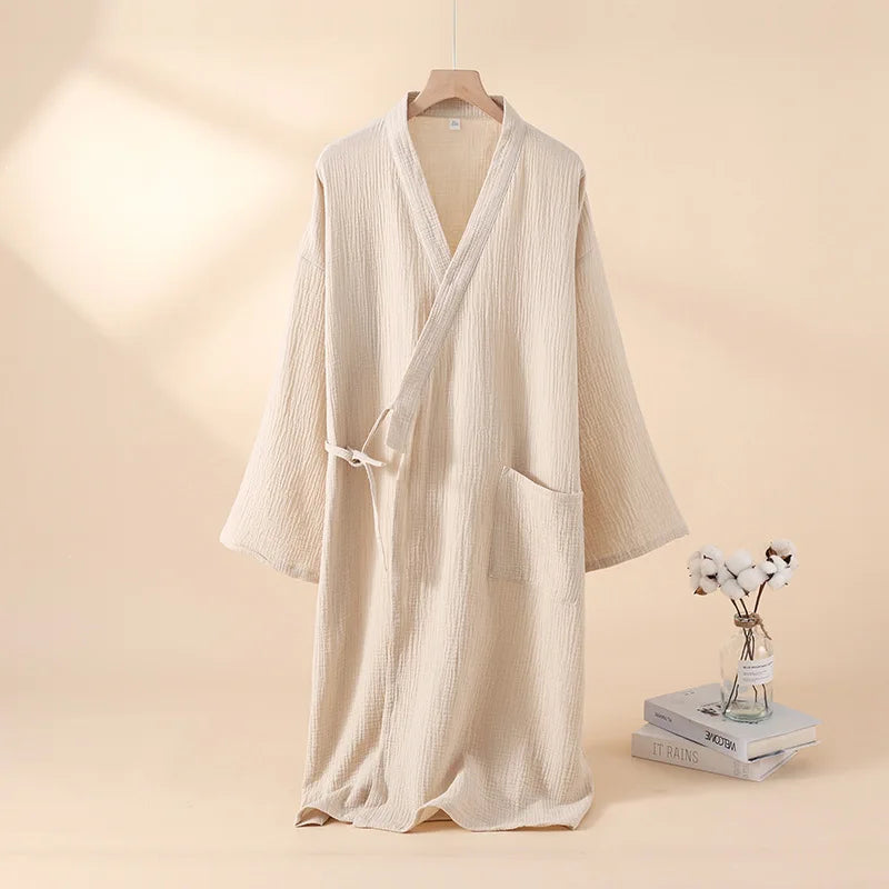 Katoenen Kimono Badjas Licht Luchtig Ochtendjas Unisex Dames Heren Huiskleding Wellness Spa Sauna Thuis | Sulvida
