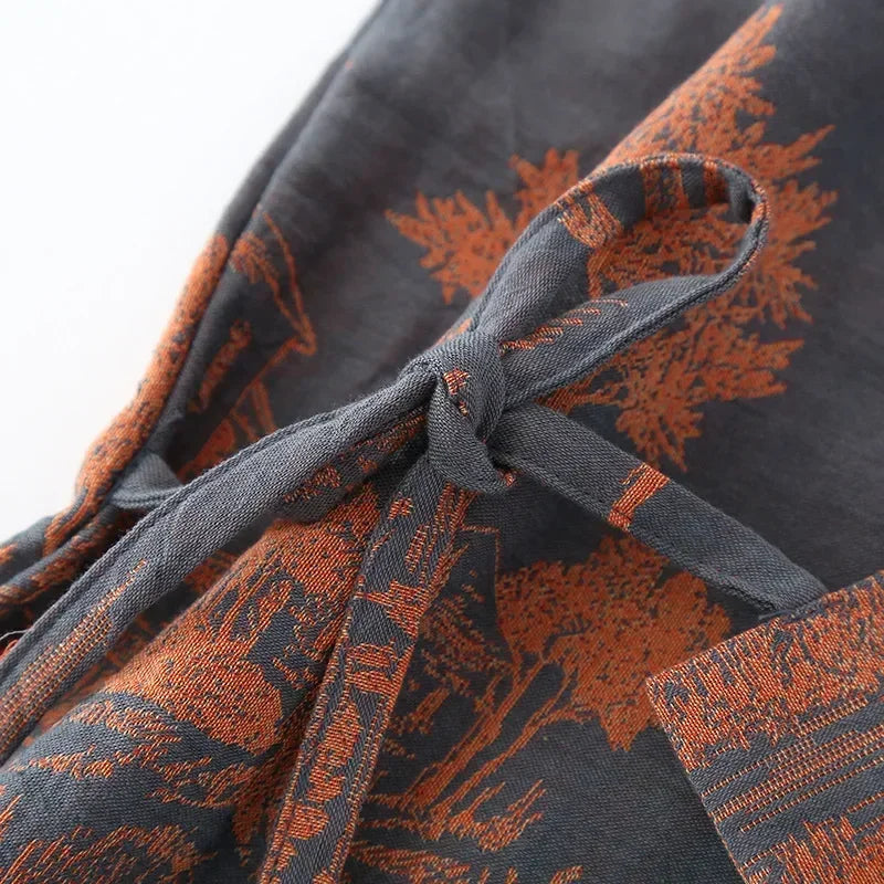 Kimono Ochtendjas Heren Katoen Lange Stijl Bedrukt Blauw Groen Grijs Navy Zomer Herfst Badkamer Lounge | Sulvida