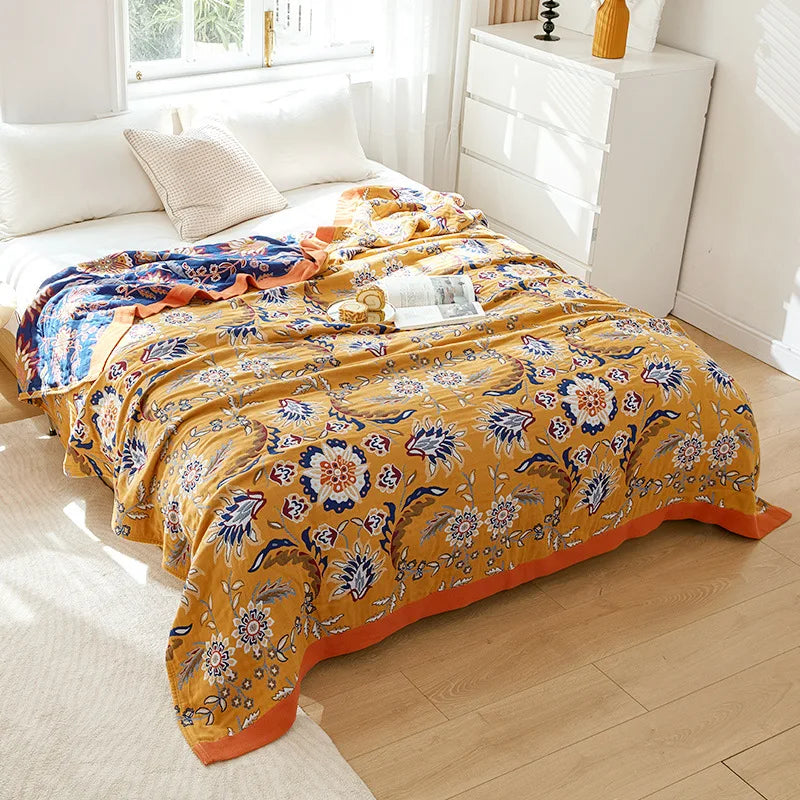 Couverture d’été en coton mousseline pour lit double, couvre-lit à motif floral en gaze de coton, léger et fin | Sulvida