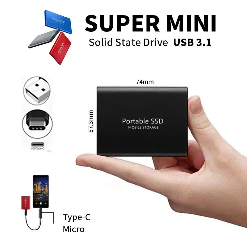 Externe SSD 128GB Aluminiumbehuizing Ultra-Snel USB 3.1 Type-C 540MB/s Overdrachtssnelheid Draagbare Opslag | Sulvida
