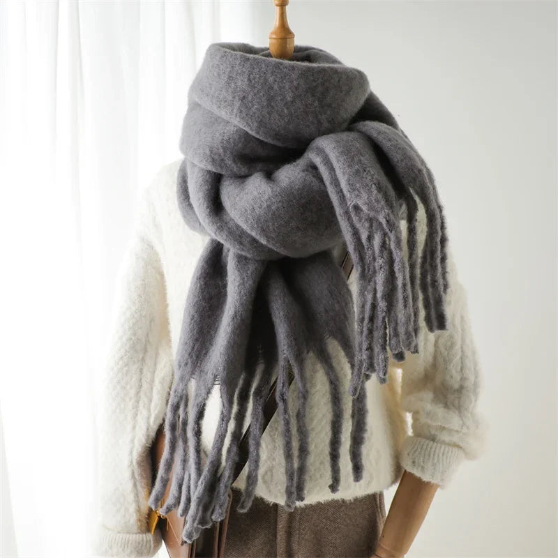 Omslagdoek Viscose met Kwasten Effen Warme Damesjaal Langwerpig Winter Accessoire Sjaal 240x38 cm Elegant | Sulvida