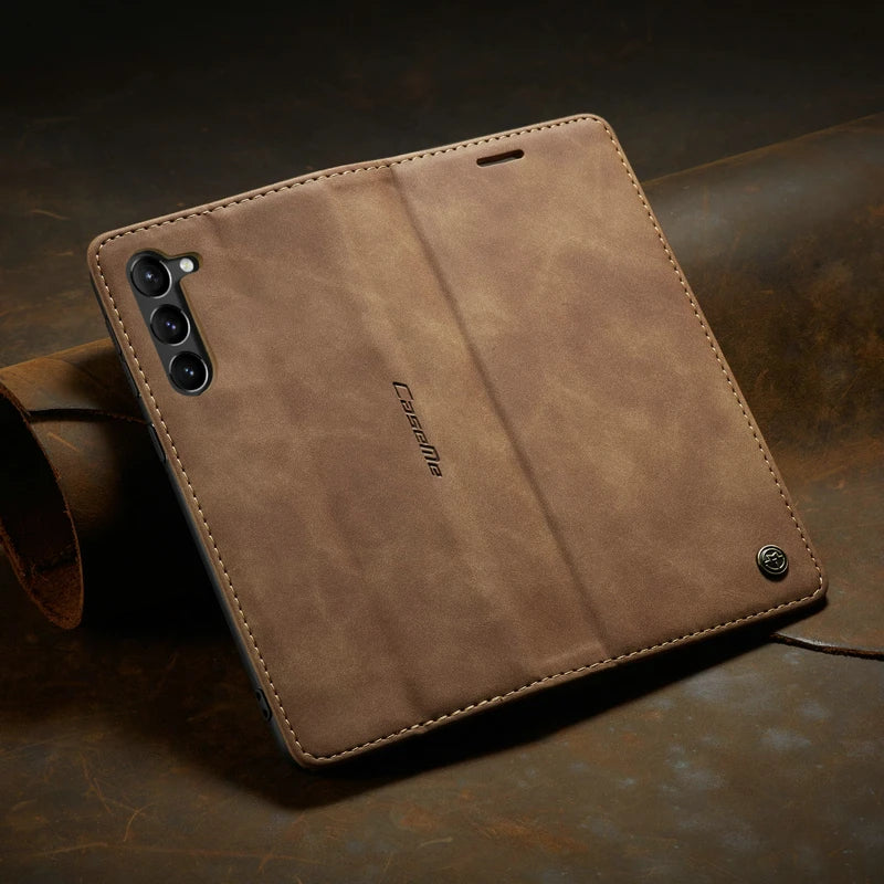 Étui portefeuille magnétique à rabat en cuir pour téléphone, noir, marron, rouge, bleu, avec support et porte-cartes de protection | Sulvida