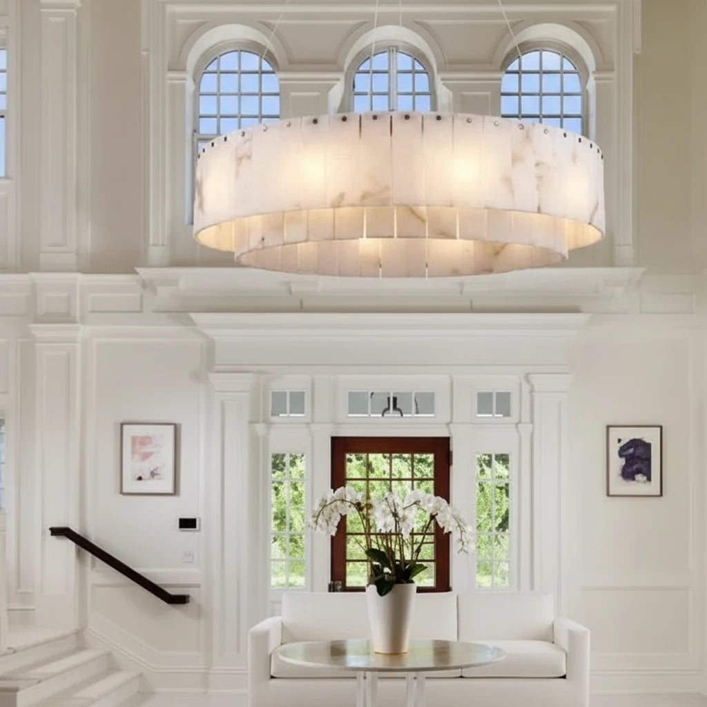 Hanglamp Rond Albast Metaal Dimbaar Eetkamer Woonkamer Plafondverlichting LED Luxe Kroonluchter Design | Sulvida