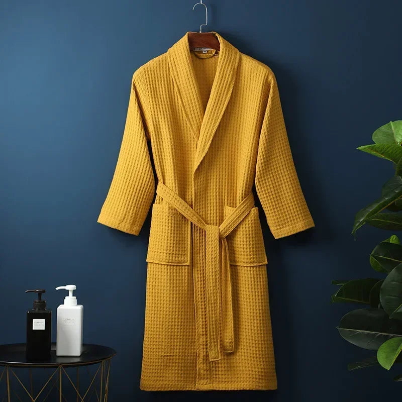 Wafel Badjas Katoen met Lange Mouwen voor Thuis Wellness Spa Sauna Hotel Unisex Ochtendjas Badkamer Comfort | Sulvida