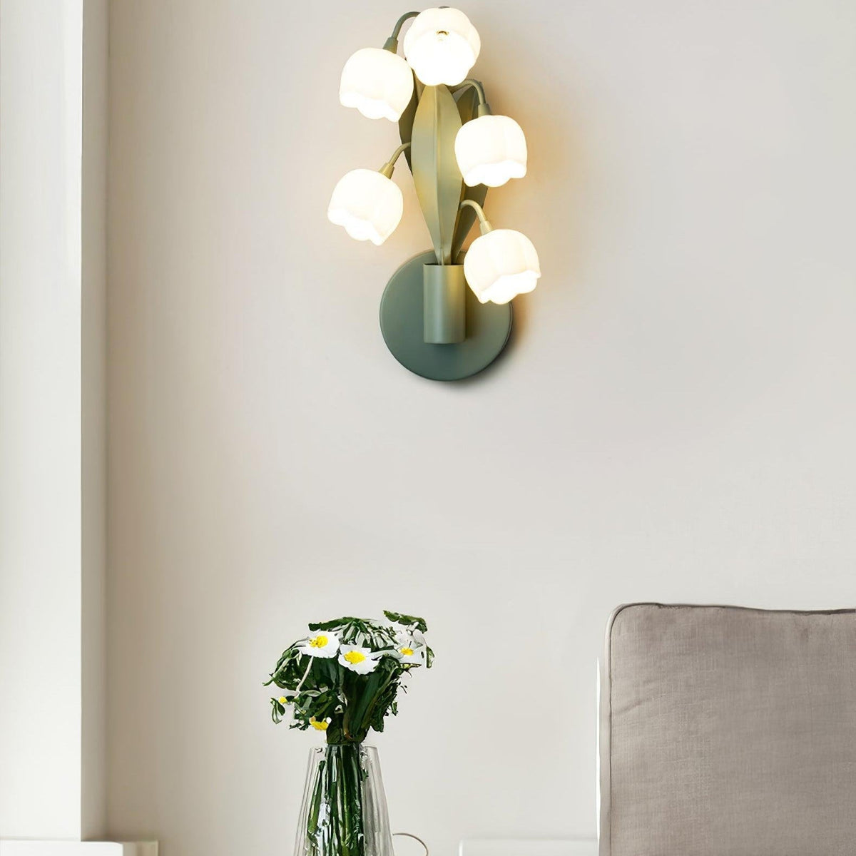 Wandlamp Orchidee Met Bladeren Groen Metaal PC Lichtbron G4 Slaapkamer Hal Badkamer Botanisch Design | Sulvida
