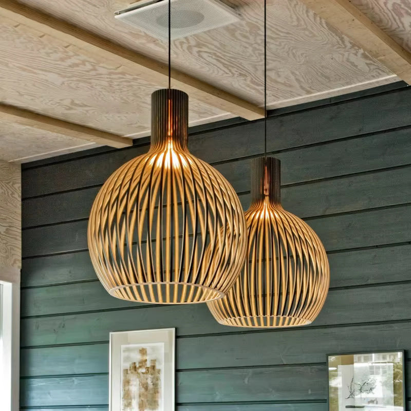 Houten Hanglamp met Opengewerkte Sfeer | Organisch Design voor Warme Sfeerverlichting Woon- & Eetkamer | Sulvida