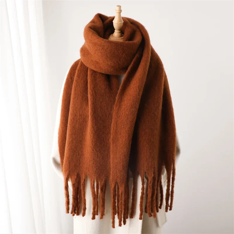 Luxe Wintersjaal Dames Effen XXL Omslagdoek met Franjes Zachte Viscose 240x38cm Warm voor Herfst en Winter | Sulvida