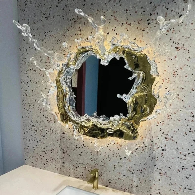 Ronde Wandlamp met Spiegel Waterrimpel Effect Goud Zilver Design Badkamer Slaapkamer Woonkamer Interieur | Sulvida