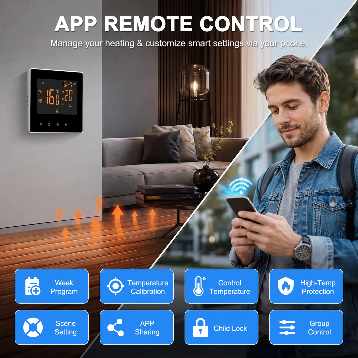 WiFi Vloerverwarmingsthermostaat 16A met NTC-sensor en Touchscreen voor Slimme Temperatuurregeling en Comfort | Sulvida