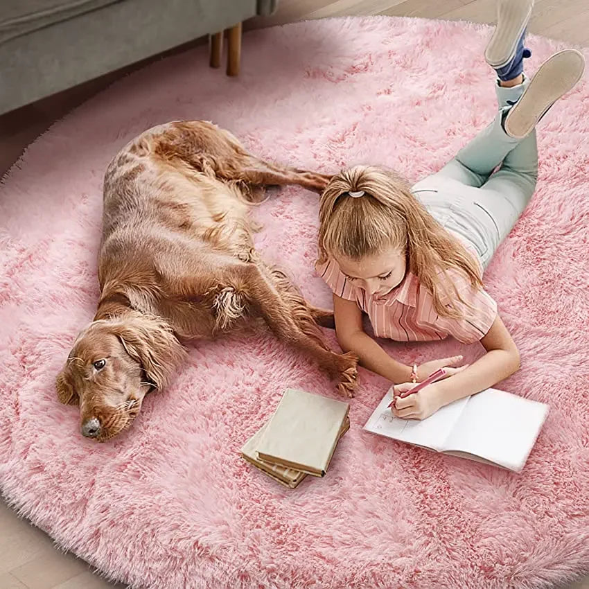 Rond Hoogpolig Vloerkleed Pluche 4,5cm Poolhoogte Woonkamer Slaapkamer Kinderkamer Decoratief Tapijt | Sulvida