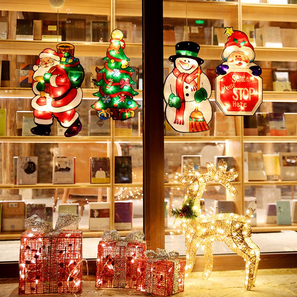 Kerstverlichting Raam LED Decoratie Kerstman Sneeuwpop Knipperend op Batterij Sfeervol Kerstraam Versiering | Sulvida