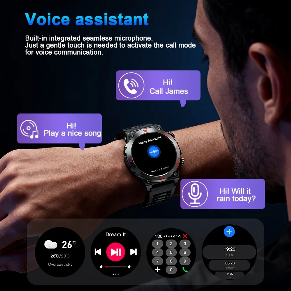 Smartwatch Rond 1.52 Inch HD Scherm Zaklamp Hartslagmeter Bluetooth Bellen Magnetisch Opladen Fitness | Sulvida
