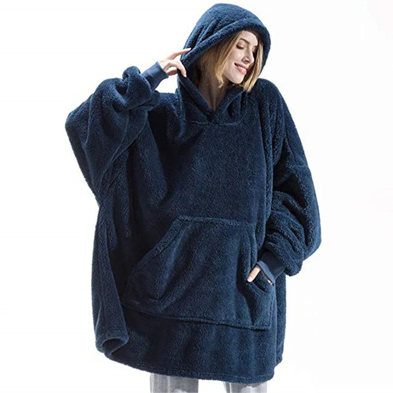 Tragbare Decke mit Kapuze, beidseitiges Fleece, warme Loungewear-Decke für Herbst und Winter | Sulvida
