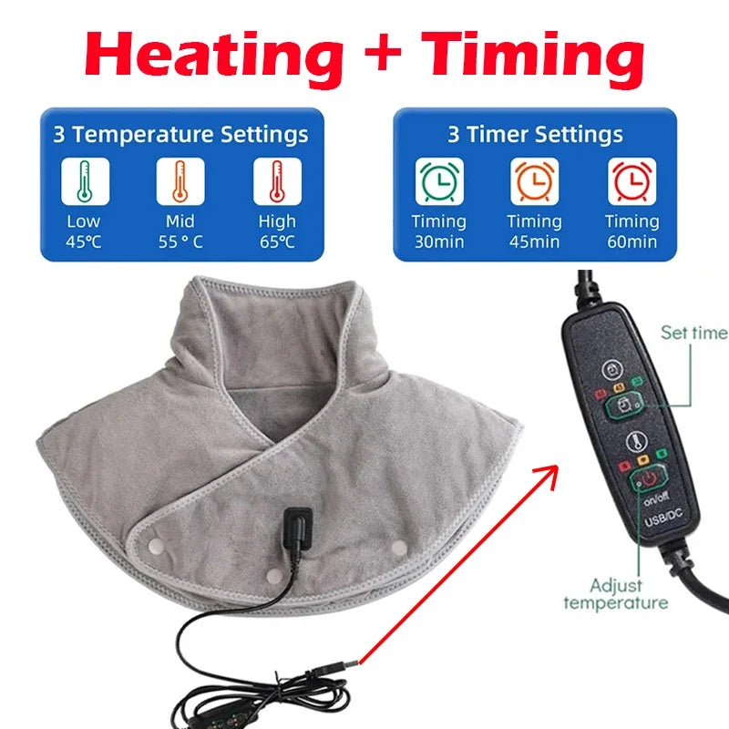 Verwarmend Nek- en Schouderkussen met Trilmassage USB Oplaadbaar 3 Warmtestanden Timer Zacht Pluche Ontspanning | Sulvida
