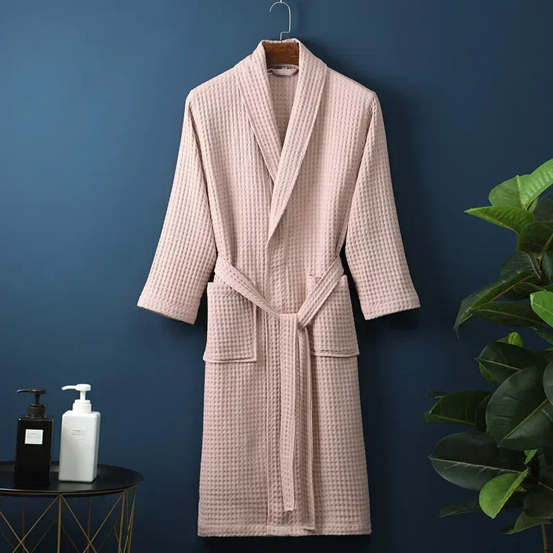 Wafel Badjas Katoen met Lange Mouwen voor Thuis Wellness Spa Sauna Hotel Unisex Ochtendjas Badkamer Comfort | Sulvida