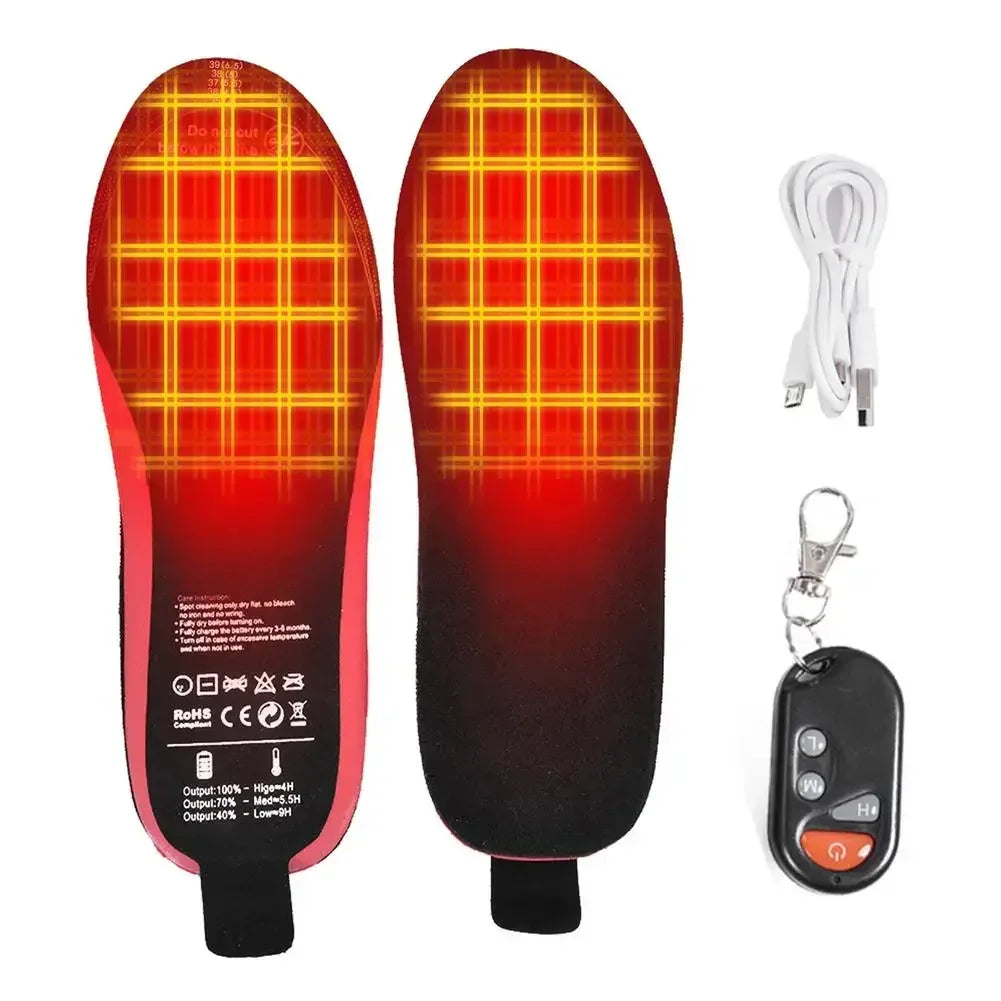 Verwarmde inlegzolen oplaadbaar met afstandsbediening 3 warmtestanden voor winter outdoor wandelen ski | Sulvida