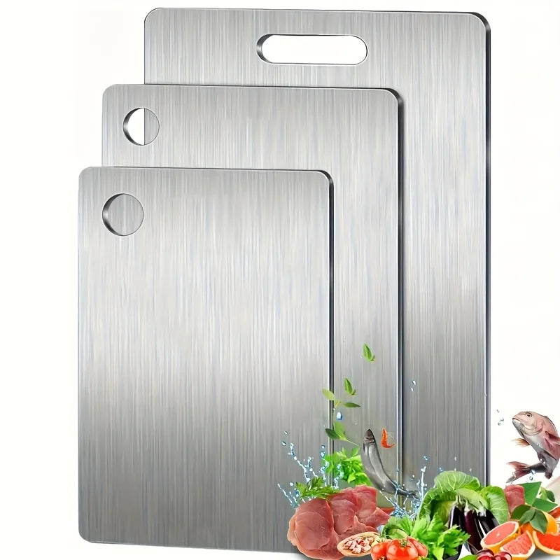 Ensemble de 3 planches à découper en acier inoxydable avec rainure à jus - Sans BPA, compatible lave-vaisselle, antidérapant, accessoire de cuisine | Sulvida