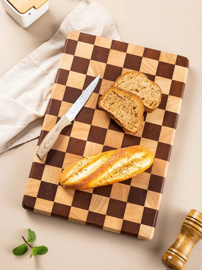 Houten snijplank mozaïekpatroon rechthoekig keukenblad duurzaam keukengerei natuurlijk houtblad serveren | Sulvida