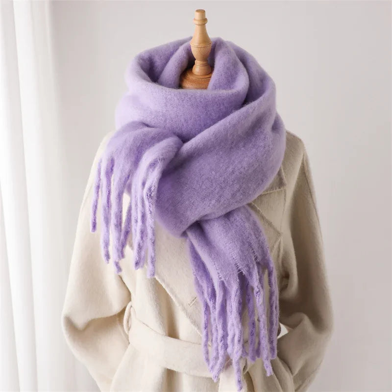 Omslagdoek Viscose met Kwasten Effen Warme Damesjaal Langwerpig Winter Accessoire Sjaal 240x38 cm Elegant | Sulvida