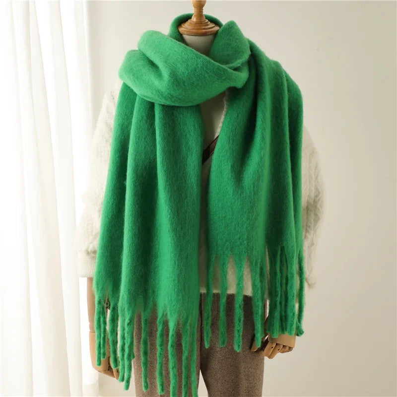 Omslagdoek Viscose met Kwasten Effen Warme Damesjaal Langwerpig Winter Accessoire Sjaal 240x38 cm Elegant | Sulvida