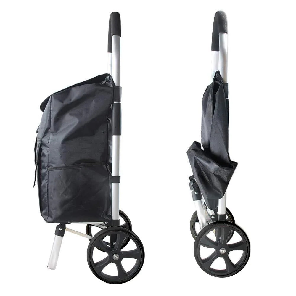 Inklapbare Aluminium Boodschappentrolley Lichtgewicht Opvouwbaar Winkelwagen voor Boodschappen Zwart Groen Geel | Sulvida