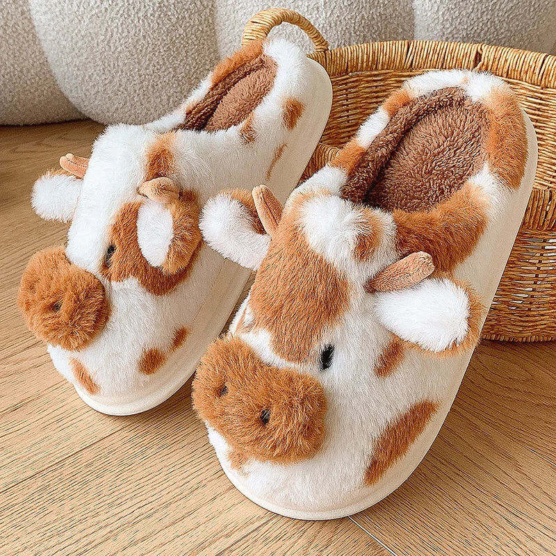 Pluche Pantoffels Dames met Koeprint Zachte Sloffen Binnenshuis Winterpantoffels Warme Slippers voor Vrouwen | Sulvida