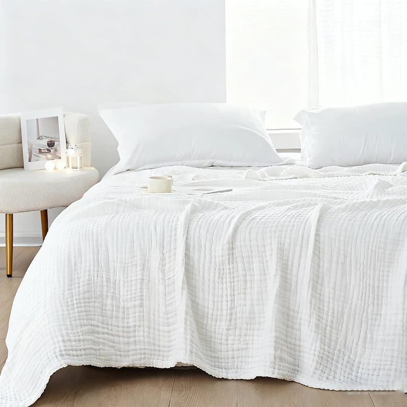 Plaid en coton, couverture en mousseline à 6 épaisseurs, été hiver, jeté de canapé ou de lit, respirant, léger, linge de lit pour le salon | Sulvida