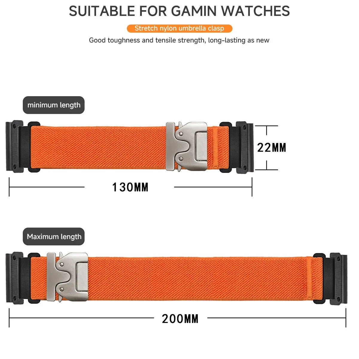 Bracelet de montre en nylon 22-26 mm style militaire Garmin résistant à l’usure, réglable, noir, gris, vert, unisexe, sportif | Sulvida