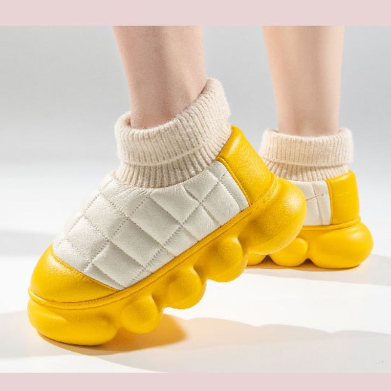 Pantoffels bont bubbel met warme voering groen oranje geel koper grijs winterlaarzen indoor outdoor huis | Sulvida