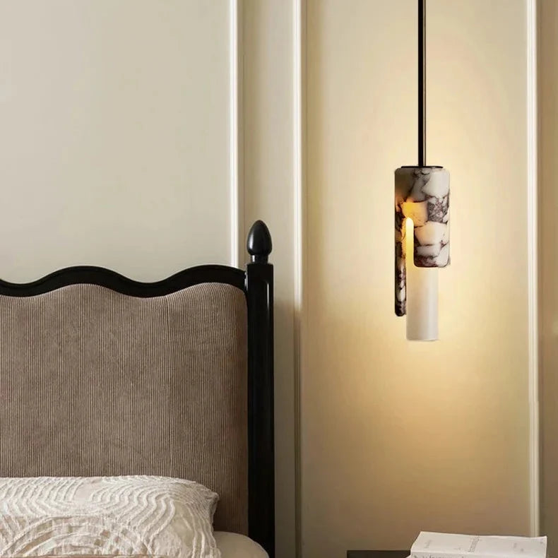 Hanglamp Cilinder Marmer Wit Naturel Glas Bolvormig Eettafel Woonkamer Slaapkamer Design Luxe Sfeerverlichting | Sulvida