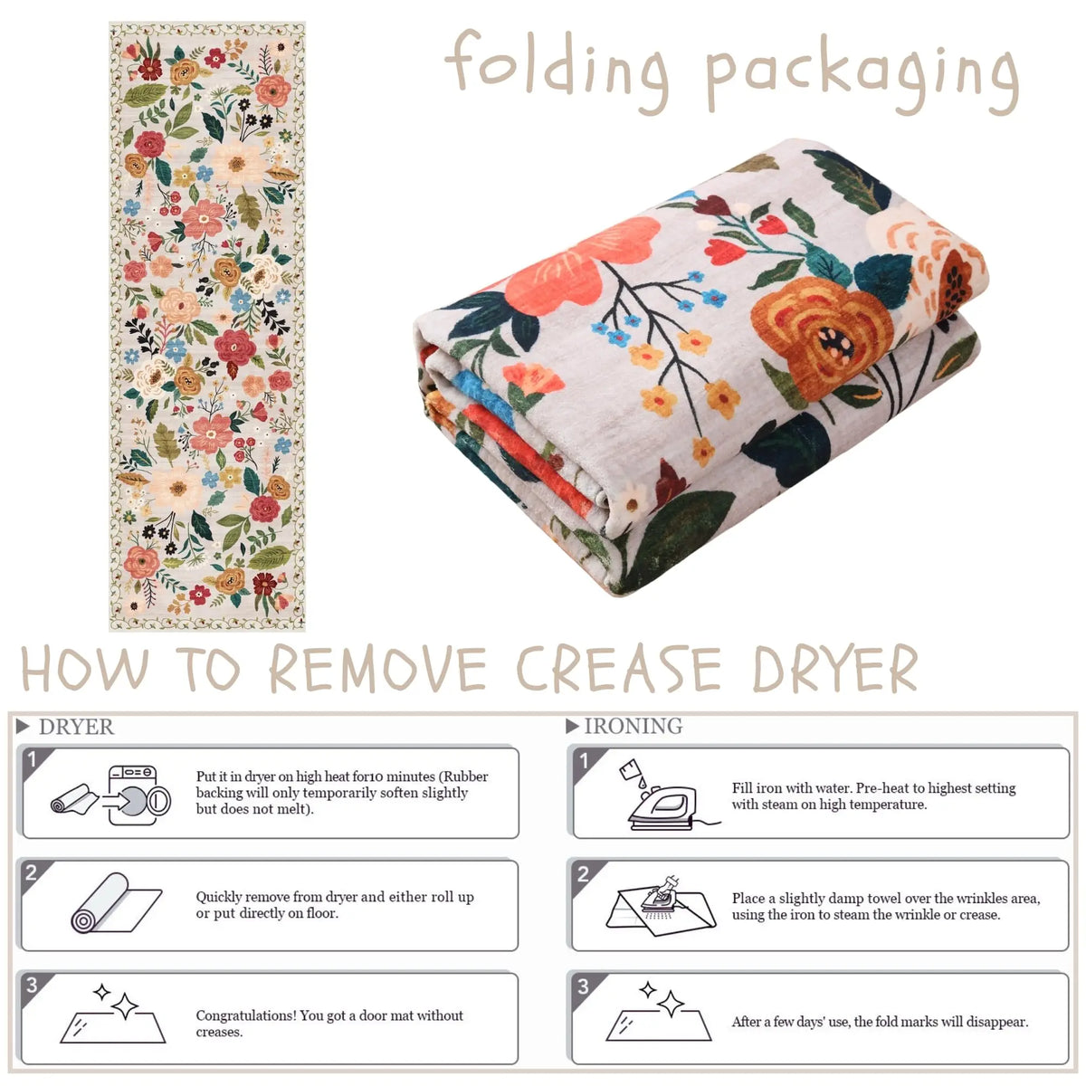 Looploper met Bloemenpatroon Antislip Polyester 40-180 cm Machinewasbaar Gangtapijt Keukenloper Halmat | Sulvida