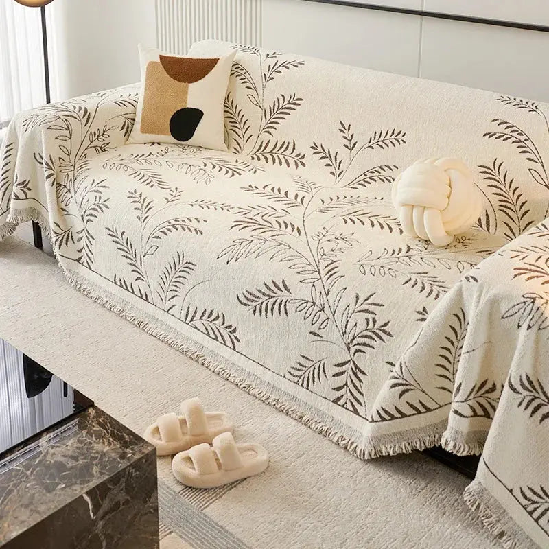 Chenille Jacquard Bankkleed met Bladmotief – Antislip Volledige Bankhoes voor Alle Seizoenen Stijlvolle Textuur | Sulvida