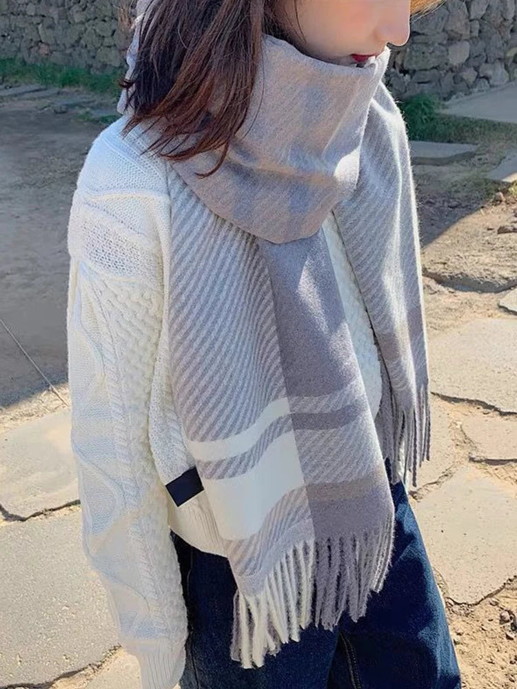 Vintage Wollen Wintersjaal Geruit met Franje – Unisex Halsdoek voor Herfst Winter – Warme Gebreide Sjaal | Sulvida