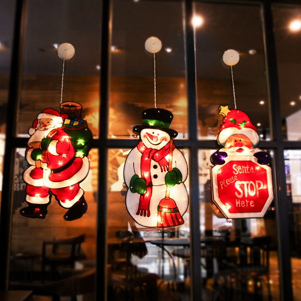 Kerstverlichting Raam LED Decoratie Kerstman Sneeuwpop Knipperend op Batterij Sfeervol Kerstraam Versiering | Sulvida
