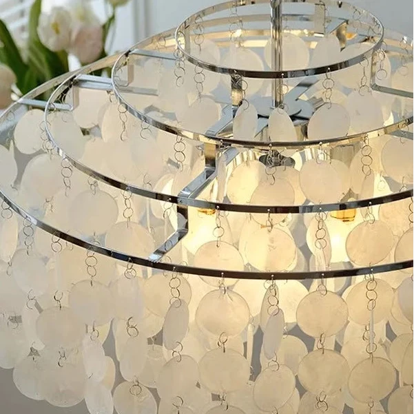 Ronde hanglamp met schelpenlagen en LED-verlichting voor sfeervolle woonkamer eetkamer entree en slaapkamer | Sulvida